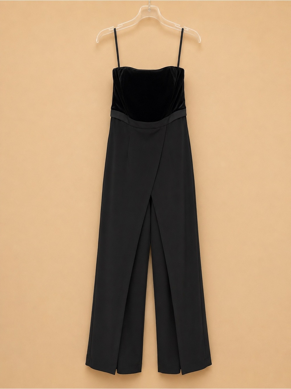 White House Black Market Black Velvet Bodice Strap Jumpsuit
